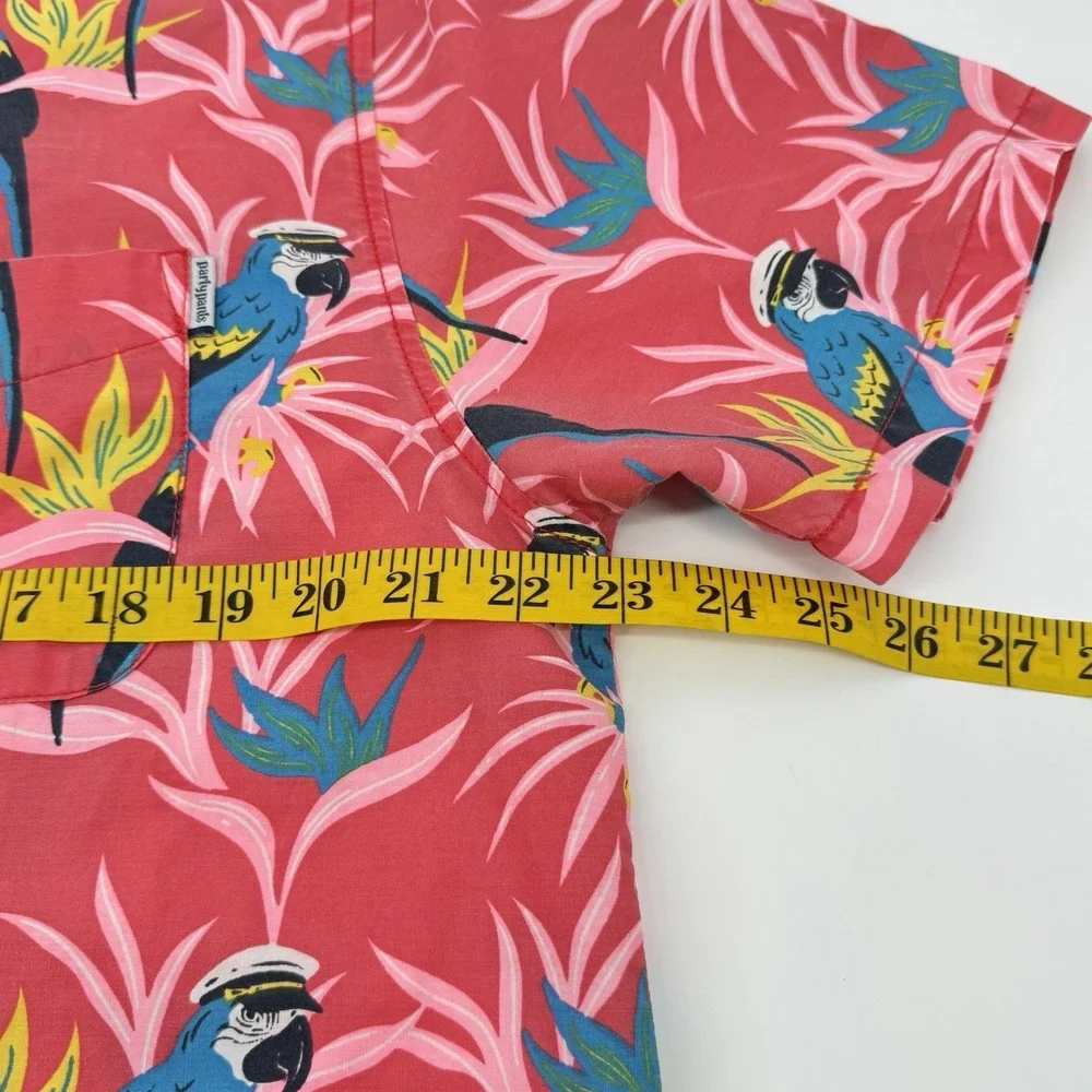 Party Pants Hawaiian Shirt XL‎ Pink Parrot Tropical Button Up Short Sleeve Beach